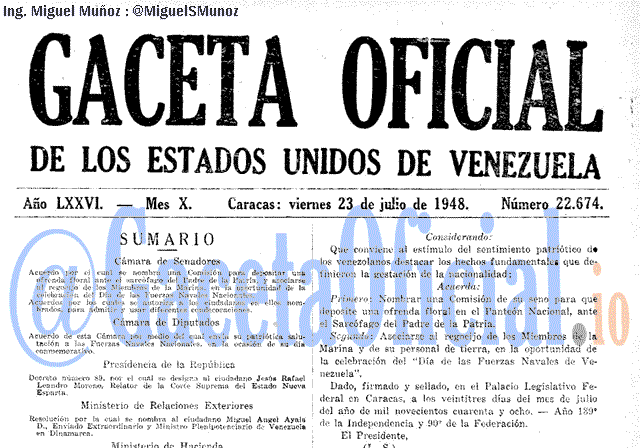 Gaceta Oficial 22674 del 23 Julio 1948