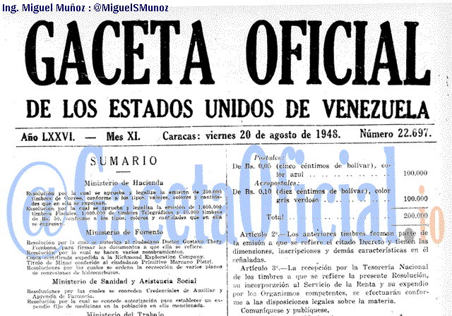 Gaceta Oficial 22697 del 20 Agosto 1948