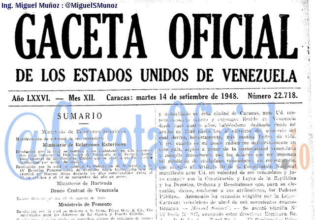 Gaceta Oficial 22718 del 14 Septiembre 1948