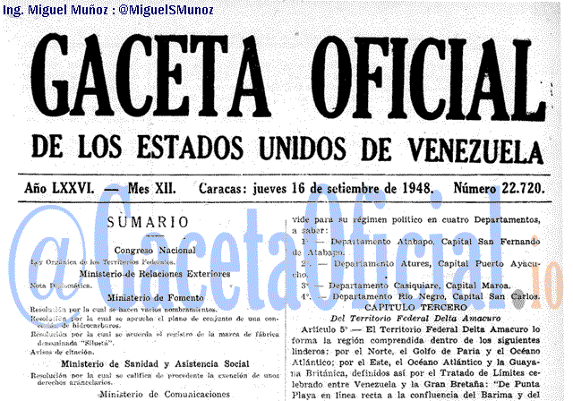 Gaceta Oficial 22720 del 16 Septiembre 1948
