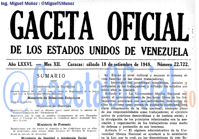 Gaceta Oficial 22722 del 18 Septiembre 1948