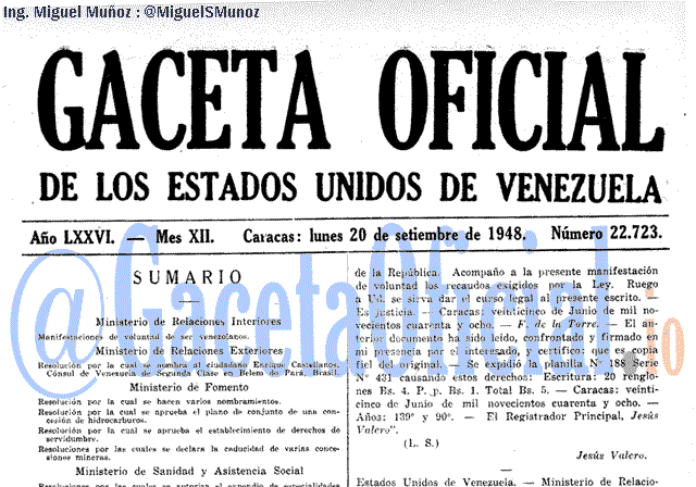 Gaceta Oficial 22723 del 20 Septiembre 1948