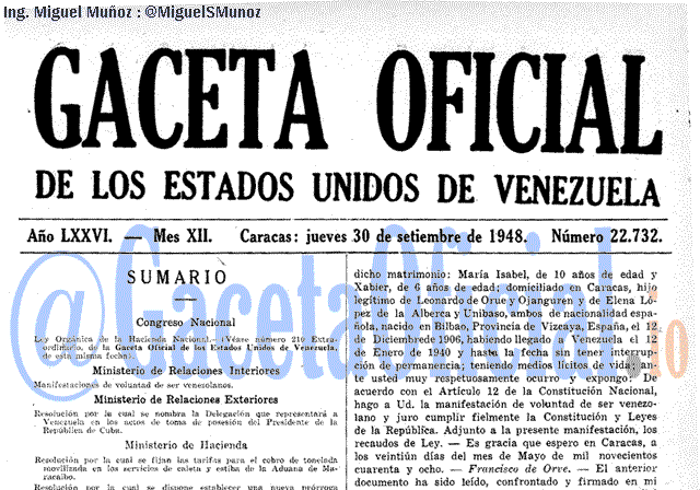 Gaceta Oficial 22732 del 30 Septiembre 1948