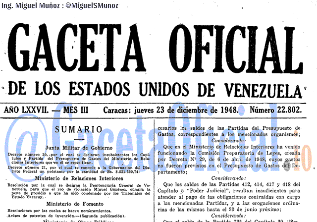 Gaceta Oficial 22802 del 23 Diciembre 1948