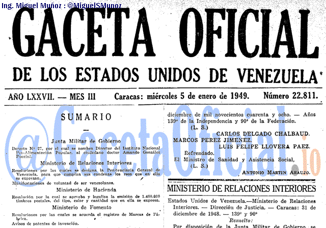 Gaceta Oficial 22811 del 5 Enero 1949