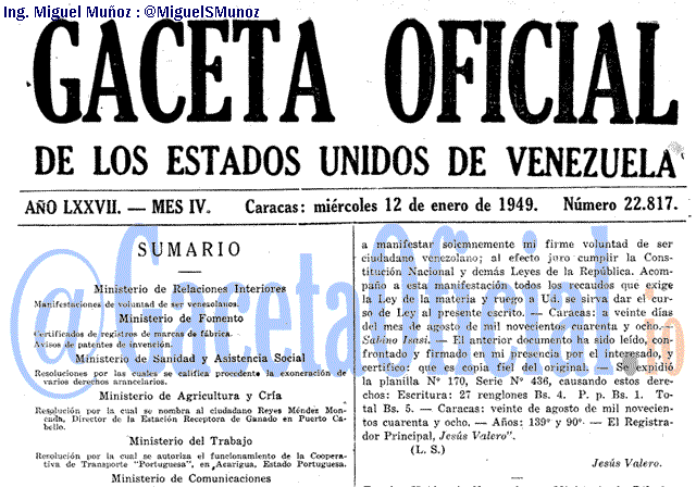 Gaceta Oficial 22817 del 12 Enero 1949