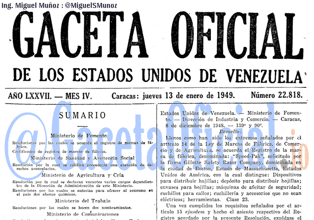 Gaceta Oficial 22818 del 13 Enero 1949