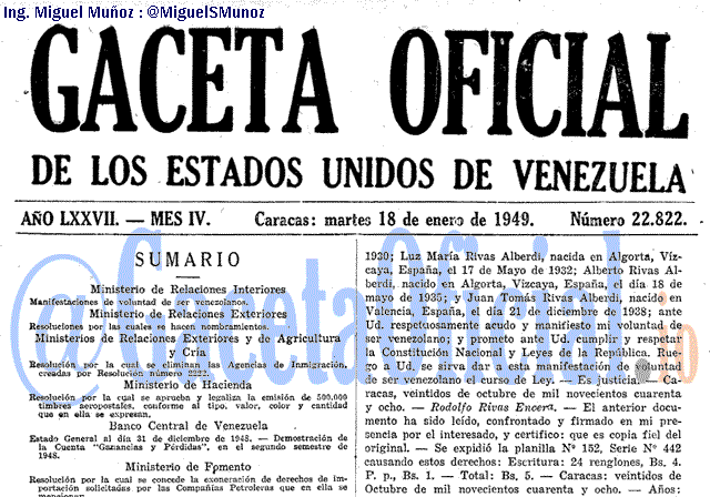 Gaceta Oficial 22822 del 18 Enero 1949