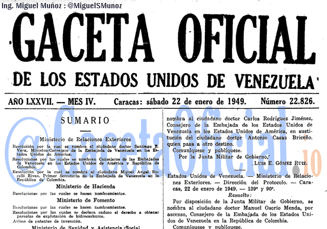 Gaceta Oficial 22826 del 22 Enero 1949