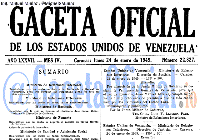 Gaceta Oficial 22827 del 24 Enero 1949