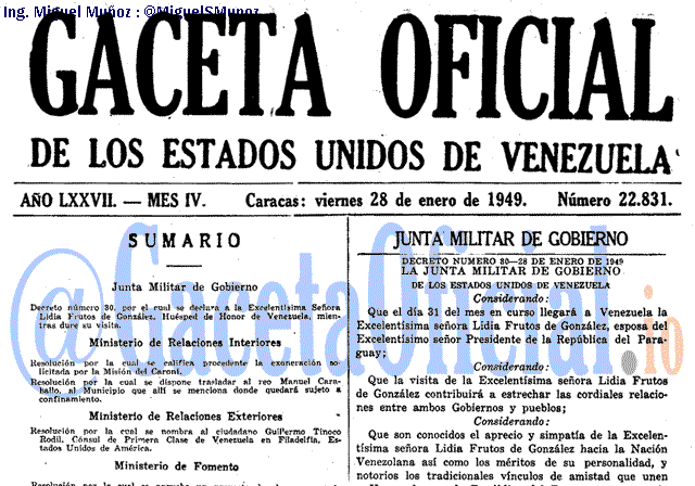 Gaceta Oficial 22831 del 28 Enero 1949