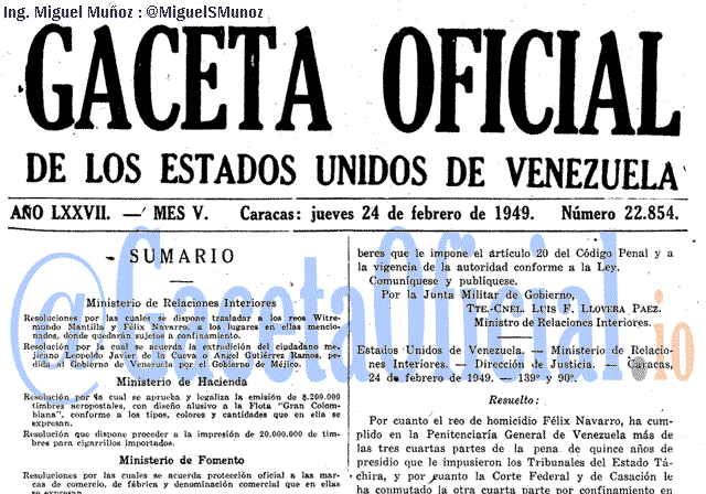 Gaceta Oficial 22854 del 24 Febrero 1949