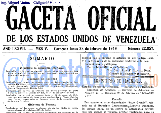 Gaceta Oficial 22857 del 28 Febrero 1949
