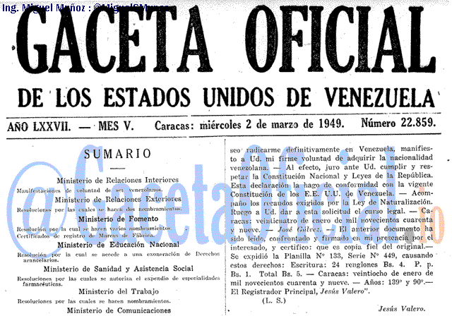 Gaceta Oficial 22859 del 2 Marzo 1949