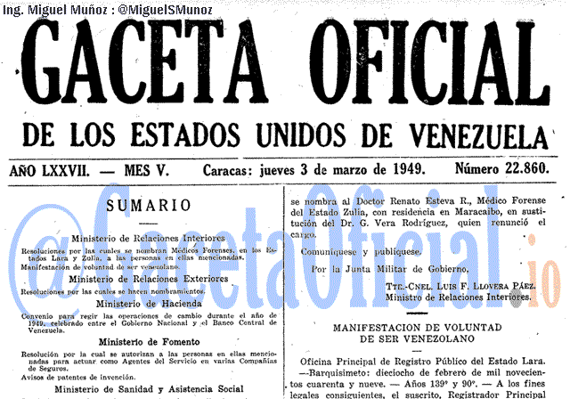 Gaceta Oficial 22860 del 3 Marzo 1949