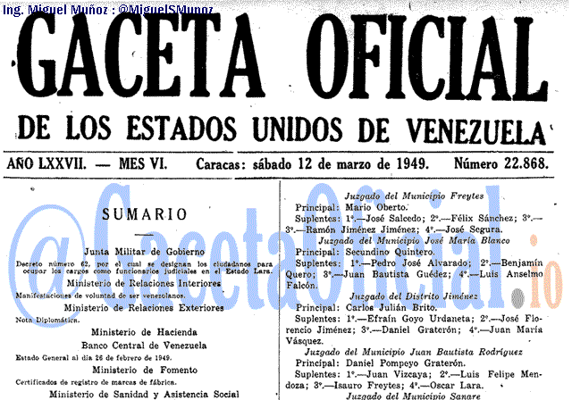 Gaceta Oficial 22868 del 12 Marzo 1949