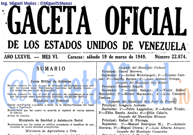 Gaceta Oficial 22874 del 19 Marzo 1949