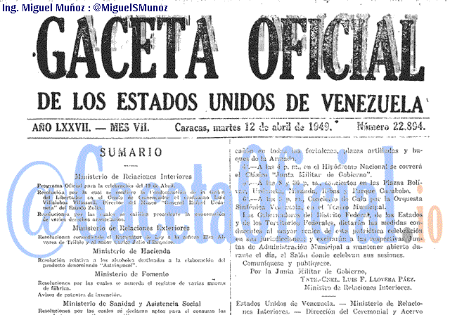 Gaceta Oficial 22894 del 12 Abril 1949