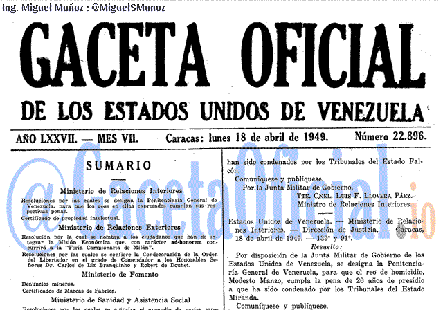 Gaceta Oficial 22896 del 18 Abril 1949