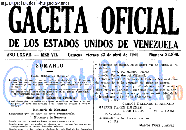 Gaceta Oficial 22899 del 22 Abril 1949