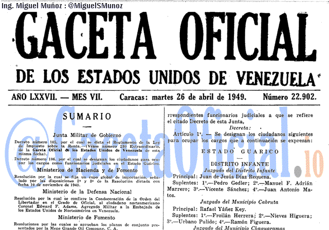 Gaceta Oficial 22902 del 26 Abril 1949