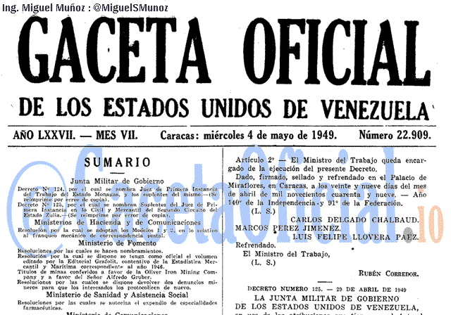 Gaceta Oficial 22909 del 4 Mayo 1949