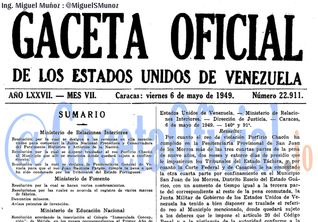 Gaceta Oficial 22911 del 6 Mayo 1949