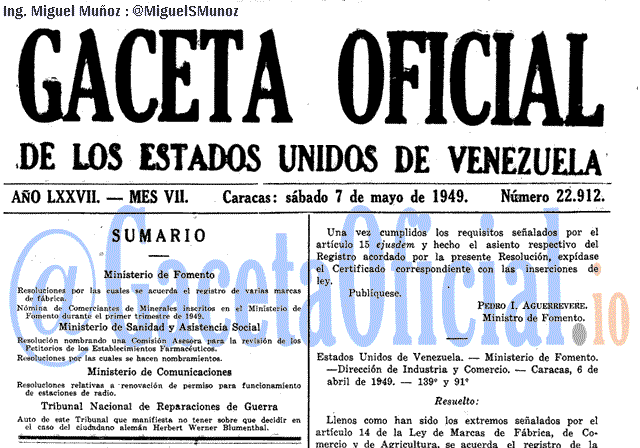 Gaceta Oficial 22912 del 7 Mayo 1949