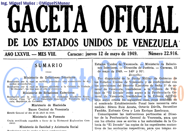 Gaceta Oficial 22916 del 12 Mayo 1949