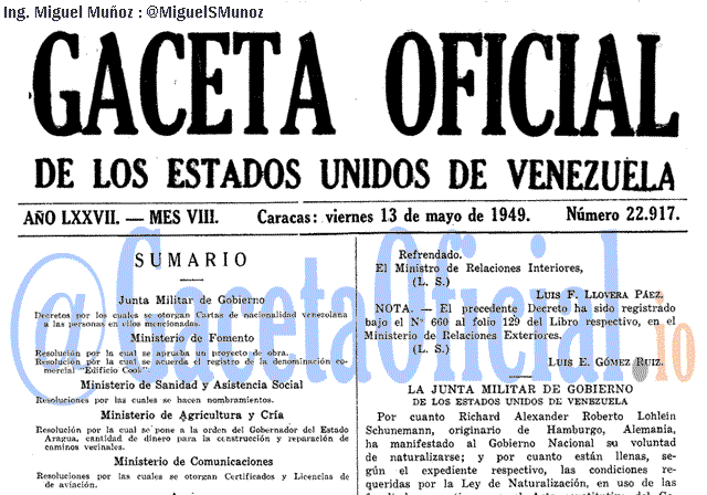 Gaceta Oficial 22917 del 13 Mayo 1949