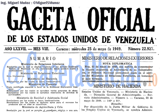 Gaceta Oficial 22927 del 25 Mayo 1949