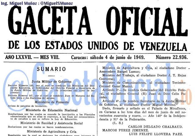 Gaceta Oficial 22936 del 4 Junio 1949