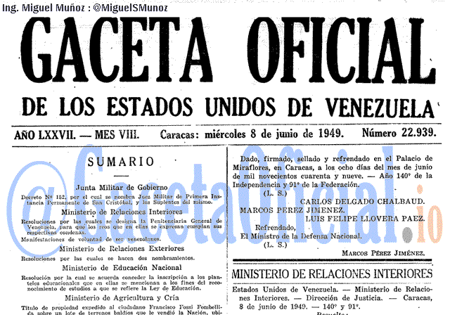 Gaceta Oficial 22939 del 8 Junio 1949