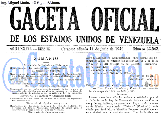 Gaceta Oficial 22942 del 11 Junio 1949