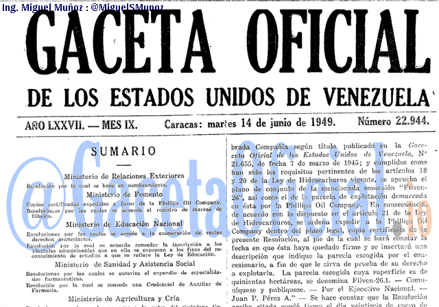 Gaceta Oficial 22944 del 14 Junio 1949