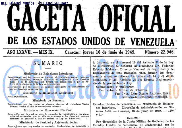 Gaceta Oficial 22946 del 16 Junio 1949