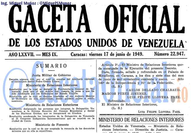 Gaceta Oficial 22947 del 17 Junio 1949