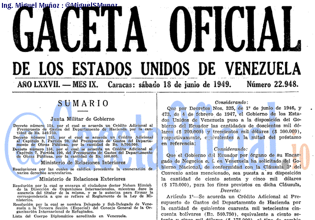 Gaceta Oficial 22948 del 18 Junio 1949