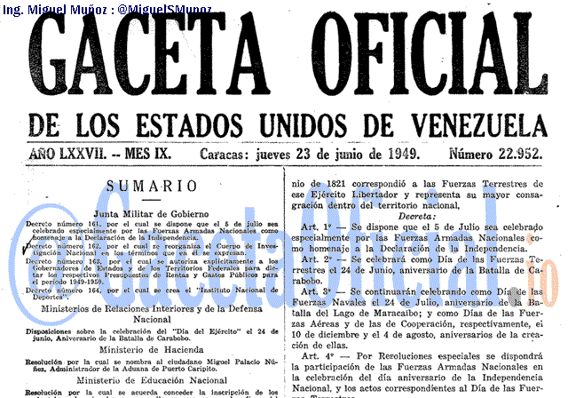 Gaceta Oficial 22952 del 23 Junio 1949