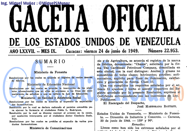 Gaceta Oficial 22953 del 24 Junio 1949