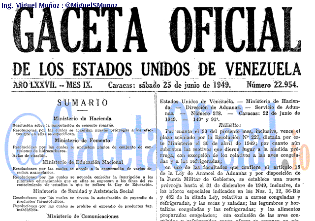 Gaceta Oficial 22954 del 25 Junio 1949