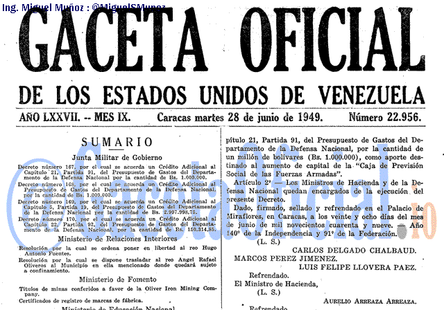 Gaceta Oficial 22956 del 28 Junio 1949