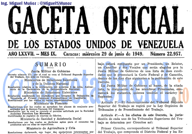 Gaceta Oficial 22957 del 29 Junio 1949