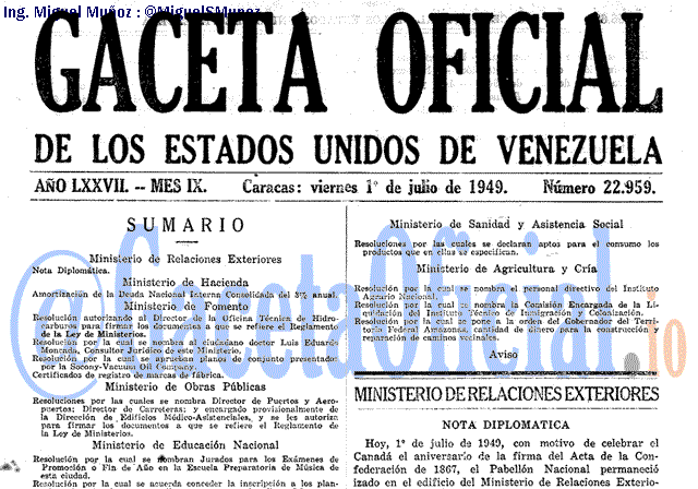 Gaceta Oficial 22959 del 1 Julio 1949