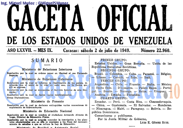 Gaceta Oficial 22960 del 2 Julio 1949