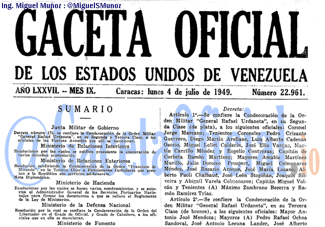 Gaceta Oficial 22961 del 4 Julio 1949