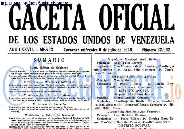 Gaceta Oficial 22962 del 6 Julio 1949