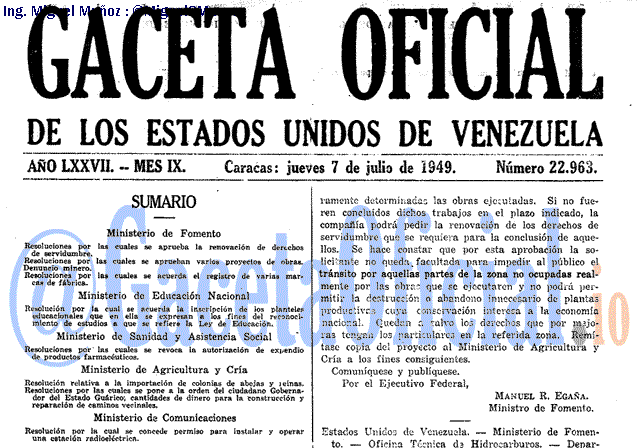 Gaceta Oficial 22963 del 7 Julio 1949