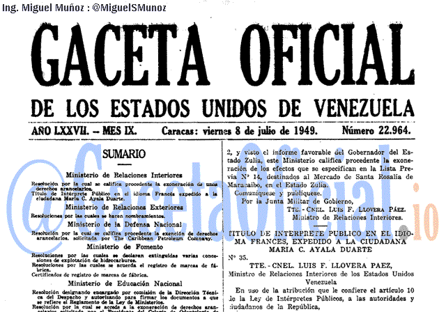 Gaceta Oficial 22964 del 8 Julio 1949
