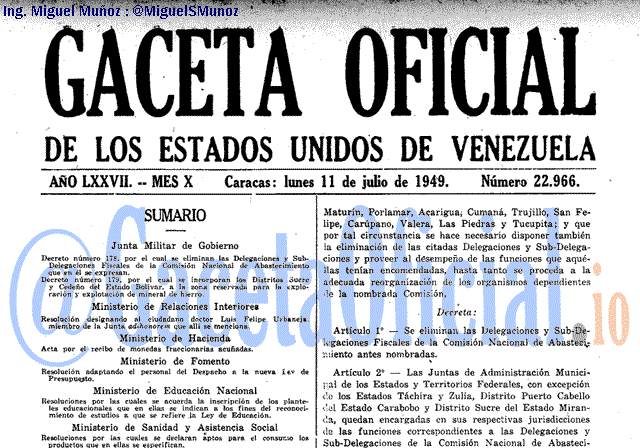Gaceta Oficial 22966 del 11 Julio 1949